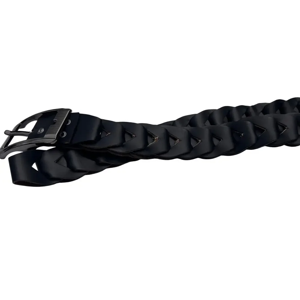 Diesel Black Braided Leather Belt Extra Long 58” Gunmetal Buckle Boho Punk